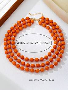 OABE 1 buah Kalung Manik Berlapis Asimetris Gaya Bohemian Warna Oranye, Cocok untuk Pemakaian Harian Wanita, Aksesori Fashion untuk Outfit Musim Gugur - Jeruk - View 4