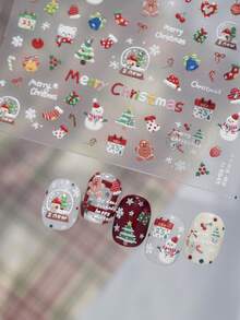 1pc 5D Cute Winter Cartoon Nail Stickers Mini Christmas Snowman Elk Santa Self‑Adhesive Nail Art Decals For Manicure Decor - Multicolor - View 4