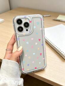 1pc Macaron Small Heart Pattern Transparent Phone Case, Scratch-Resistant Thin Daily Phone Protective Cover Compatible With Apple 17 16 15 14 13 12 11 Pro Max Air And Series - Multicolor - View 3