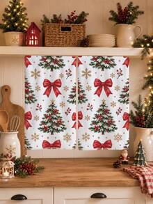 2PCS Kitchen Towels, Christmas Bow & Christmas Tree Seamless Pattern Kitchen Towels, Watercolor Style 40*60cm Rectangular Soft Microfiber Cleaning Towels, Perfect For Kitchen, Dining Room And Bathroom Use, Christmas Kitchen Decor, Home Decor, Neighbor Housewarming Gift, Dishcloth - Multicolor - View 1