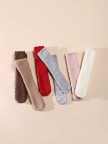 6 Pairs Baby Coral Fleece Warm Socks, Panda Pattern Non-Slip Floor Socks, Simple Warm Infant Toddler Socks - Multicolor - View 2