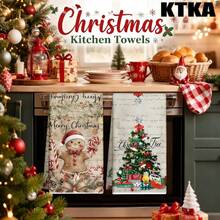 2Pcs Christmas Kitchen Dish Towel Set, Vintage Gingerbread Man & Christmas Tree Print, Xmas Kitchen Decor Hand Towel, Christmas Holiday Gift - Multicolor - View 7
