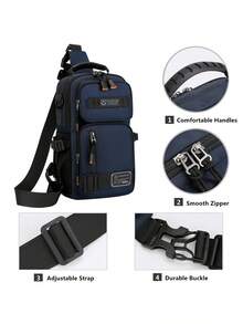 New Fashion Men's Chest Bag Tech Style Multifunctional 2-In-1 Backpack Small Bag Outdoor One Shoulder Crossbody Bag Zipper Decoration Multi-Pocket Holiday Gift For Father Boyfriend - Multicolor - View 9
