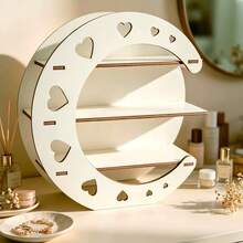 Moon-Shaped Wooden Storage Rack, Heart Hollow Multi-Layer Desktop Organizer, Cosmetic & Jewelry Display Stand - Multicolor - View 5