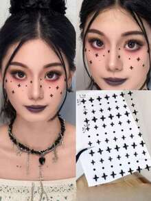 2pcs New Black Cross Star Four-Point Star Mixed Size Face Stickers, Used For Facial Makeup Decoration And Beautification, Minimalist Cross Star With Packaging Paper, Y2K Face Stickers, Sticker Shop Exclusive DIY - Black - View 5