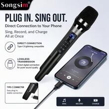 Songsim Professional All-In-One Singing Sound Card Microphone, Peralatan Mikrofon Lengkap untuk Live Streaming/Rekaman, Mendukung Pengiring Bluetooth/Pemantauan Real-Time, Kontrol Reverb/Pengaturan Volume/Simulasi Adegan yang Nyaman, Dilengkapi dengan Adaptor Lightning, Kompatibel dengan Antarmuka Ponsel Type-C/Lightning, Cocok untuk Live Streaming, Karaoke, Streaming, Hiburan - View 9