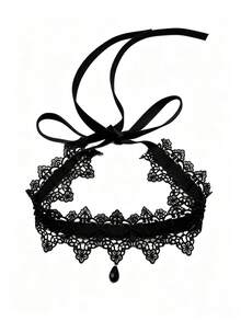 1pc Women Dark Punk Style Lace Bow Choker Necklace Apocalypse Style Collar Chain - Multicolor - View 4