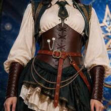 Medieval-Style Faux Leather Waist Corset, Decorated With Dazzling Rhinestone Chain, Creates Authentic Retro Renaissance Look For Dance & Party Dress-Up - Vintage Waist Cincher for Dance Costume - View 3