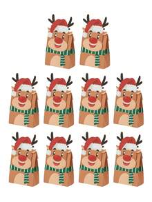 10pcs Paper Gift Bags, Santa Claus & Reindeer Cartoon Design, Suitable For Christmas Gift Boxes And Gift Bags - Gift Bags - View 11
