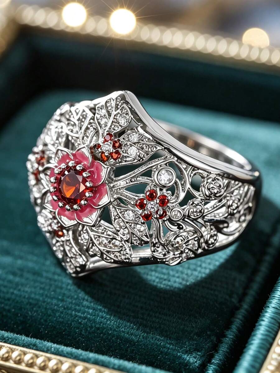 1pc Charming Cubic Zirconia Ring Women Wedding Engagement Party Jewelry Valentine's Day Gift - 1# - View 1