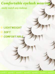 7 Pairs Brown False Eyelashes, Segmented Cat Eye Tail Extension Lashes, Natural Invisible Transparent Stem Cartoon Short Wet Look Lashes - Brown - View 4