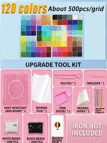 24/48/72/96 Colors Hot Melt Fuse Beads Craft Set With Square Pegboard,Multi-Layer Storage Box,Ironing Paper, Keychains,Decorative Accessories And Hanging Rope,DIY Bead Art Kit For Handmade Crafts, Holiday, Festival, Birthday And Valentine's Day Gifts - DIY Perler Bead Kit - View 14