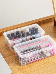 Nail Tool Storage Box Transparent Organizer Case Nail Art Accessories Storage Container Manicure Tools Holder With Compartments Nail Polish File Drill Bits Decoration Storage Box - Multicolor - View 8