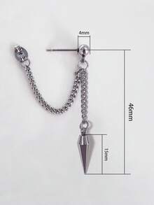 1 Pair Men's Full Stainless Steel Bullet Head Pendant Front & Back Style Chain Stud Earrings, Hypoallergenic Punk Style - Silver - View 4
