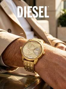 Diesel DZ7306 Luxury Gold‑Tone Men Watch, Dual‑Time Display Hollow Textured Dial For Business Daily Street Look - Gold - View 4