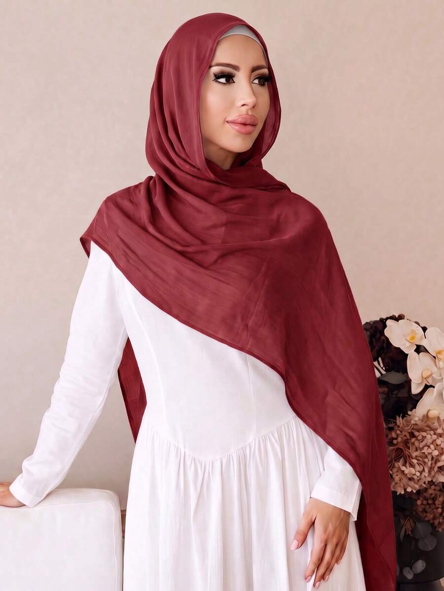 1PC Women's Solid Color Viscose Headscarf, Soft Wide Brim Headscarf, Versatile Sun Protection Scarf Hijab, Suitable For Everyday Wear