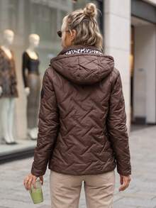 Women's Quilted Hooded Jacket With Detachable Hood, Zip Front And Side Pockets - Brown - View 2