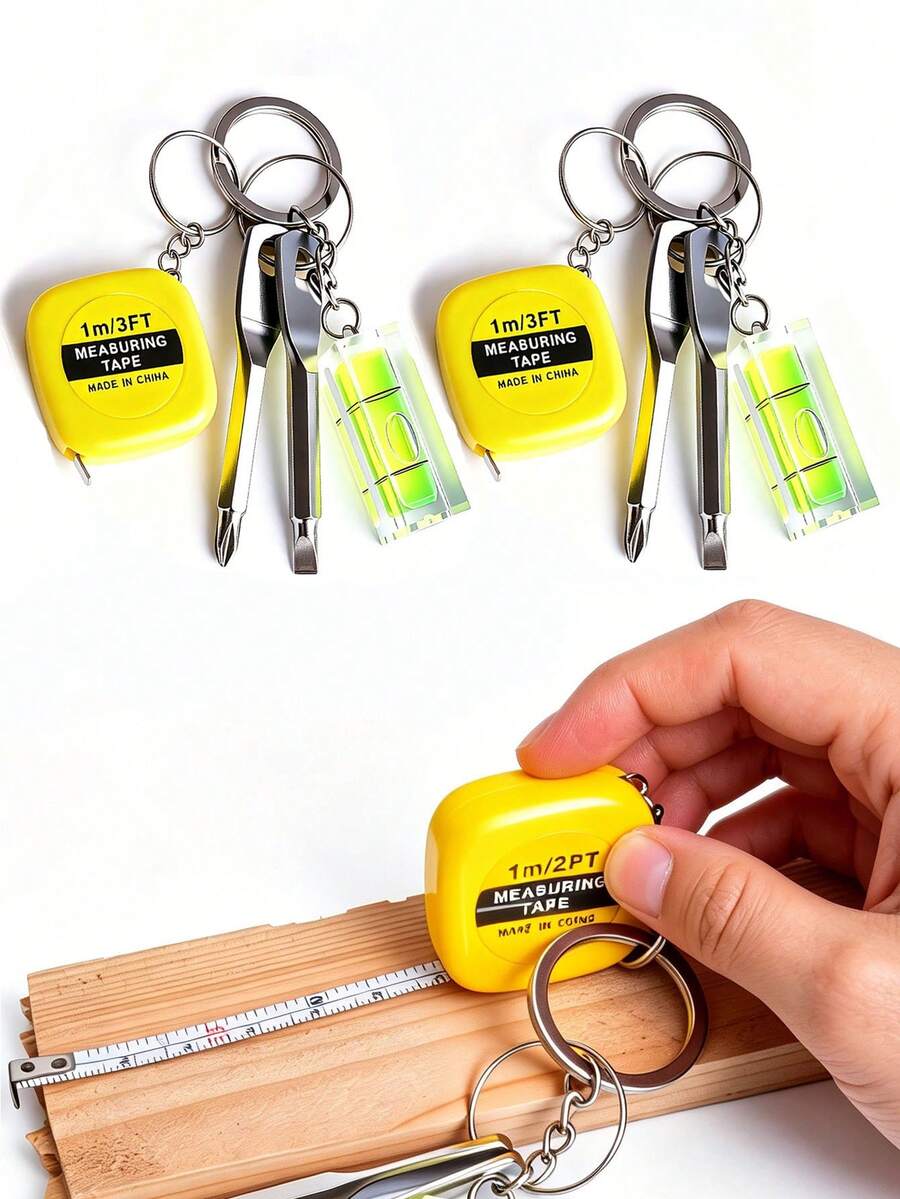 5pcs Men's Screwdriver Keychain, Tape Measure Keychain, Mini DIY Repair Tool Set, Car Key Accessory, Spirit Level Tool,Bag/Backpack Charm,Gifts - Multicolor - View 1
