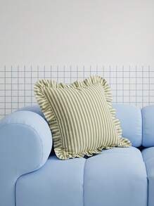 Joivida 1/2/4pcs Green & White Striped Ruffle Edge Pillow Covers, Washed Cotton French Country Farmhouse Cushion Covers, No Insert, Soft Breathable Washable Decor For Sofa Bed Living Room, Multiple Sizes - Green and White Vertical Stripes - View 7