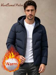 Vancamel Pulse Men's Thickened Outdoor Casual Detachable Hooded Solid Color Jacket, Versatile Warm Jacket - Navy Blue - View 4