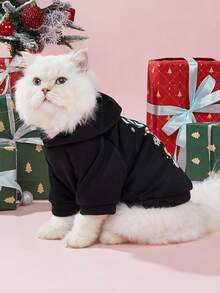 LUCKIE PAW 1pc Christmas Hooded Sweatshirt Dog Clothes With Fashion Glasses Snowman Print, Anti-Flea Physical Protection, Reduces Shedding, Warm & Breathable, Suitable For Small And Large Dogs And Cats, Indoor And Outdoor Use - Black - View 4