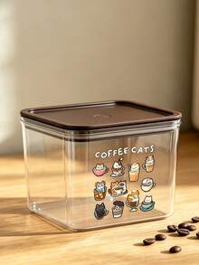 Cute Cup Cat And "Coffee Cats" Letter Pattern Coffee Storage Box, Sealed Plastic Food Jar, Large Capacity, Dustproof And Moisture-Proof, Kitchen Countertop Coffee Area Storage Box, Decoration, Kitchen Countertop Storage, Coffee Enthusiast Gift - Multicolor - View 6