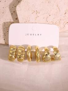 CCB Gold C-Shaped Hoop Earrings Set, Multiple Thick Open Earring Combinations, Vintage Metal Earrings, Suitable For Women's Daily And Party Wear - Gold - View 3