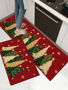 1/2pcs Christmas Floor Mat, Christmas Tree Pattern, Vintage Red Diatomaceous Earth Mat, Super Absorbent, Non-Slip, Perfect For Bathroom, Kitchen And Dining Room, Quick Drying, Ideal Home Decor And Bathroom Mat Gift, Christmas Holiday Gift! - Multicolor - View 7