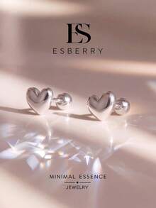ESBERRY 1對迷你心形耳環，甜美迷人，適合作為情人節女性珠寶禮物 - 銀色 - 查看 2