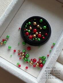 1 Bottle Mixed Size Red And Green Pearl Nail Art Decorations, Simple Versatile Christmas All-Match Accessories - Multicolor - View 5