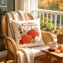 1pc Autumn Pumpkin Embroidered Cushion Cover, American Country Style Sofa Home Decor Thanksgiving Halloween Pillowcase, Suitable For Sofa Bedroom, Pillow Insert Not Included - Multicolor - View 4