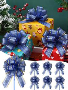 6pcs - Bowknot Gift Wrapping Ribbon Bows, Large Red Christmas Ribbon Bows - Reusable Birthday Ribbon Bows For Gift Boxes And Decorations, Gift Wrapping Wedding Baskets Birthday Party Gift Boxes And Flower Decorations, Christmas Gift Decorations, Christmas Party Supplies (Blue) - A - View 2