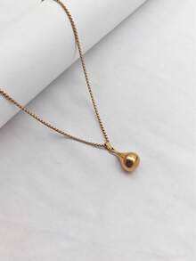 1pc Minimalist Stainless Steel Gold-Plated Polished Shiny Water Drop Pendant Necklace, Unisex, Suitable For Daily Wear, Holiday Wear, Holiday Gift - Yellow Gold - View 6