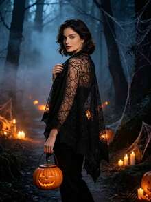 1pc Women's Spider Web Lace Cape, Gothic Bride Shawl, Halloween Party Costume Cloak, Cosplay Outfit Accessory - Multicolor - View 2
