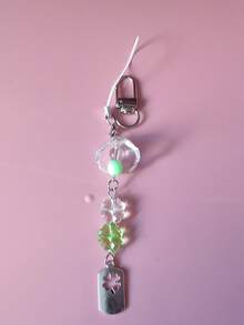 1/2/3pcs(Set Optional) Cute Lucky Four Leaf Clover Wind Chime Keychain Green Crystal Beaded Phone Charm Bag Pendant Aesthetic Handmade Decorative Accessory Halloween Christmas Gift - Multicolor - View 10