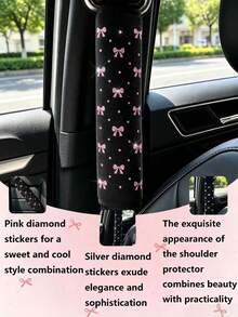 1pc Shiny Small Bowknot New Style Exquisite Soft Fabric Car Shoulder Seat Belt Decor, Anti-Choke Pressure Relief Comfortable, Women's Car Interior Accessory - Shoulder Pads - View 2