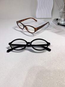 2pcs Women's Oval Frame Vintage Decorative Non-Prescription Glasses - Medium Box HL8852 Tofu PF8455 Black and White Flat 2 Pairs - View 2