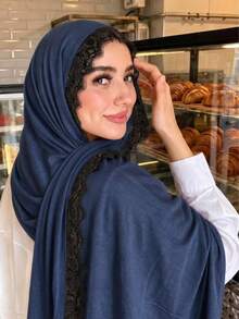 1pc New Silk Cotton Lace Scarf, Women's Muslim Hijab, Daily Soft Breathable Long Scarf, Elegant Headscarf, Versatile Elastic Shawl - Multicolor - View 24