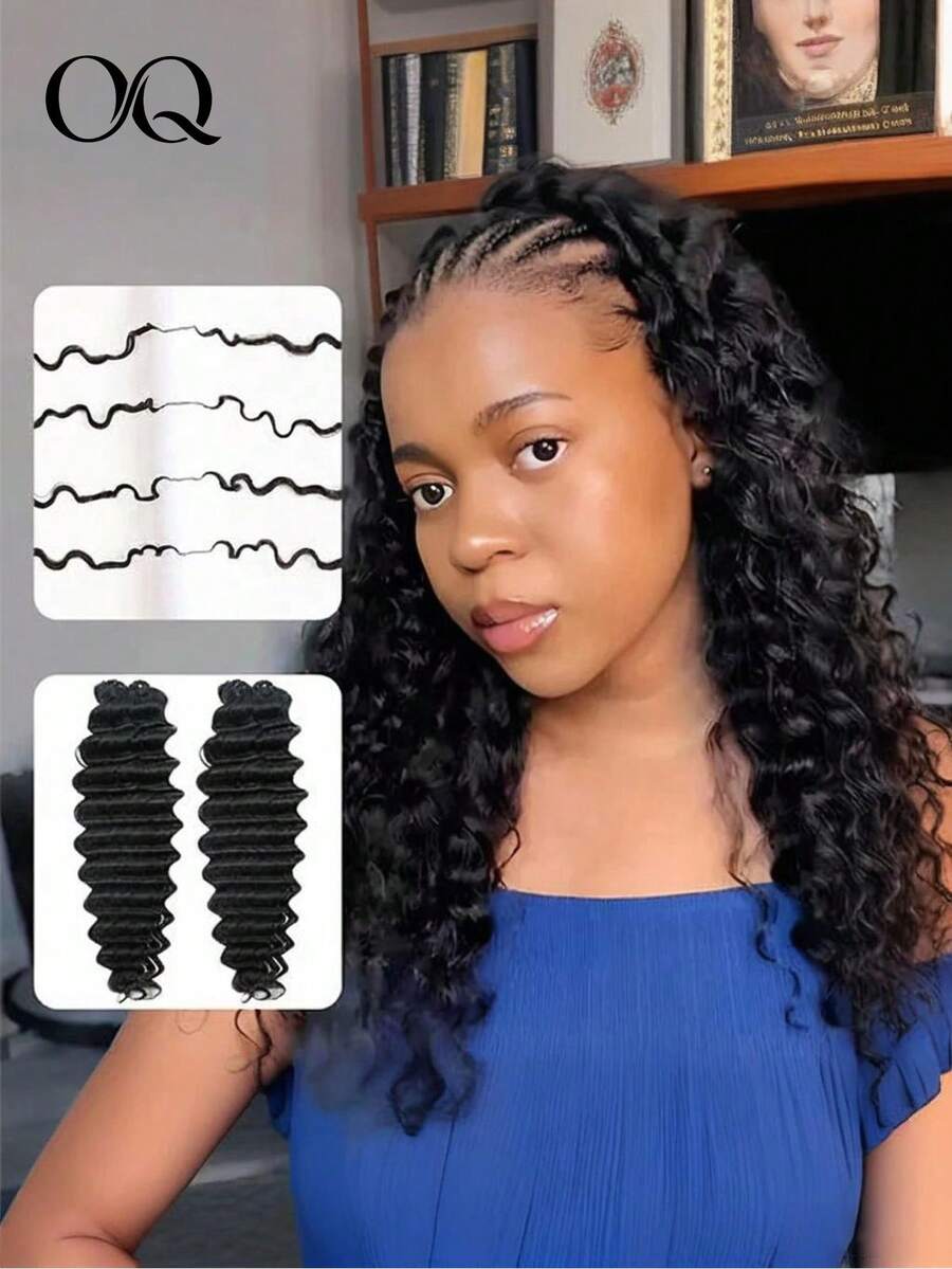 OQ Hair Deep Wave Feather Crochet Human Hair 16-24 Inch Braids Friendly Hair Extensions Shed-Free Easy Install 50g Per Bundle Natural Color Virgin Human Hair No Chemical Process Daily Use For Beginners - SNatural - View 1