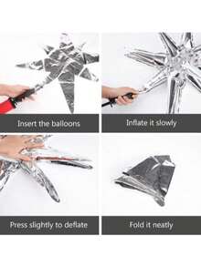 2pcs 4D Silver Star Shaped Foil Balloons, 14-Angle Star Explosion Balloons, 22 Inch Balloons, Birthday Wedding Anniversary Party Decoration - Multicolor - View 8