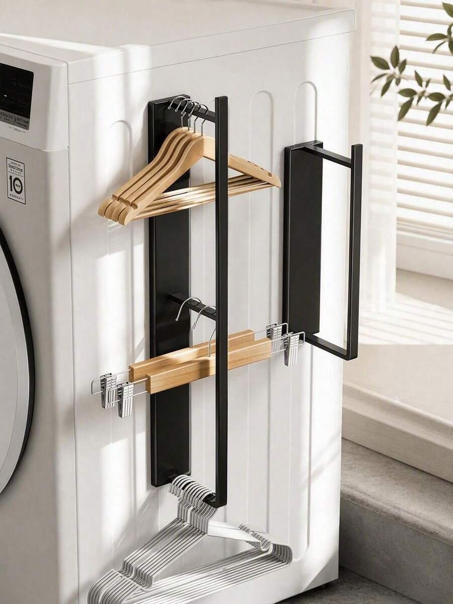 Haus Hana 1pc Magnetic Hanger Storage Box, Washing Machine Hanger Storage Rack, Wardrobe Laundry Hanger Stacker, Balcony Drying And Wall-Mounted Hanger Storage Cabinet - Stain-Free Design, Easy To Install, Convenient Storage