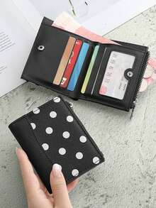 Dompet Lipat Dua Hitam & Putih Motif Polkadot, Dompet Koin Bordir, Dompet Kompak Premium Eksklusif, Dompet Pelajar Multifungsi Serbaguna - MultiWarna - View 4