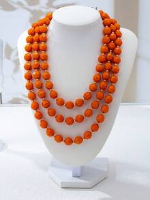 OABE 1 buah Kalung Manik Berlapis Asimetris Gaya Bohemian Warna Oranye, Cocok untuk Pemakaian Harian Wanita, Aksesori Fashion untuk Outfit Musim Gugur - Jeruk - View 7