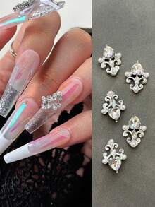 5pcs Vintage Luxury Rhinestone & Pearl Alloy Nail Art Charms, Metal Nail Decoration Accessories, DIY Wearable Nail Decor, Exquisite Nail Making Materials, Suitable For DIY Nail Design And Daily Wear - Multicolor - View 2