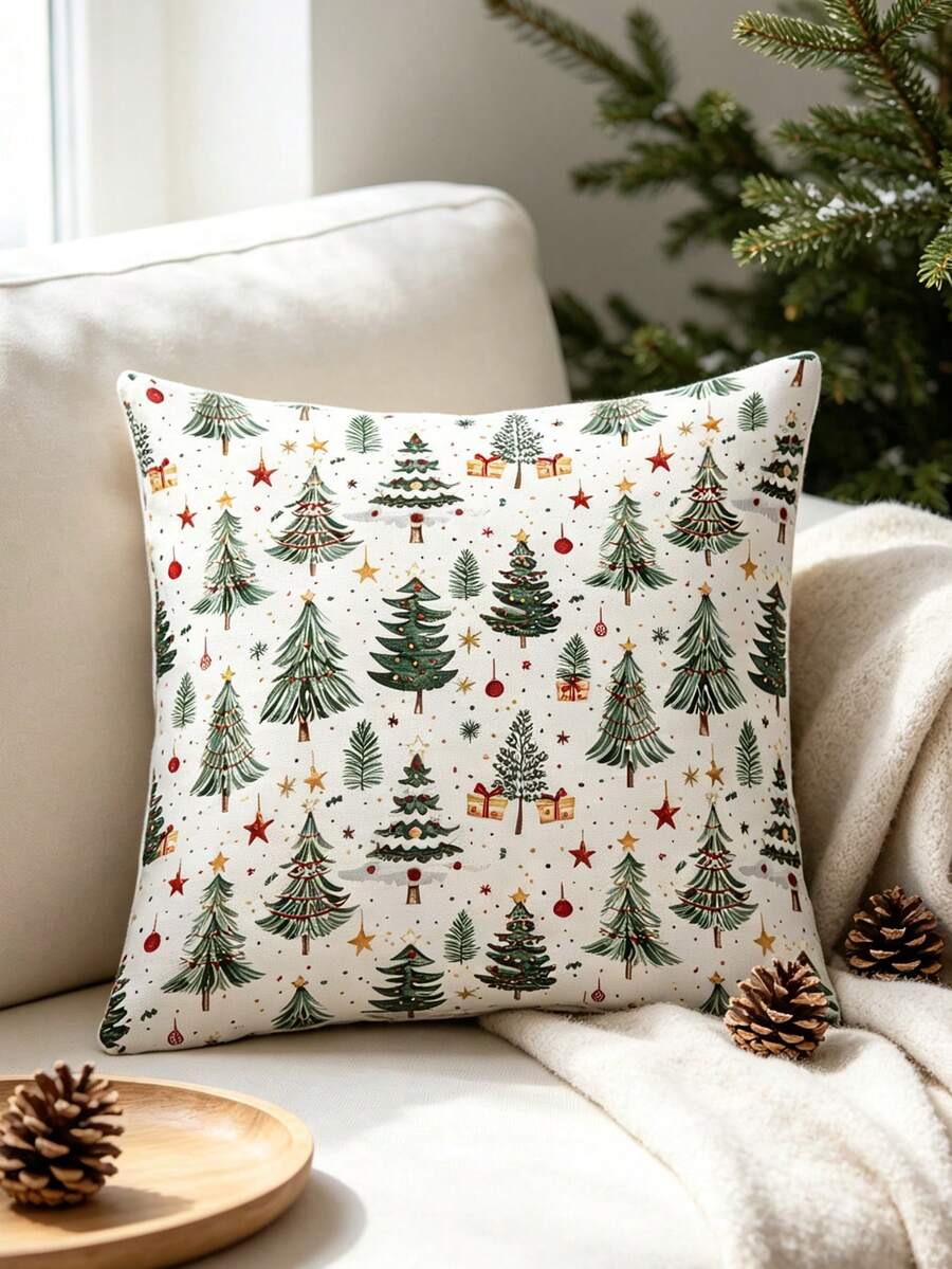 1pc Polyester Christmas Decorative Pillow Case (Pillow Insert Not Included), Christmas Bedding Gift, Machine Washable - Multicolor - View 1