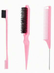 1pc Random Pink Comb Set Series, 9-Row Nylon Cushion Styling Comb, Tail Comb, Suitable For African Hair Types Including Curly, Wavy, Coiled, Wet/Oily/Coarse Hair, Easy To Detangle Curly Hair, Suitable For African American 3a To 4c Curly/Coiled Hair - Multicolor - View 8