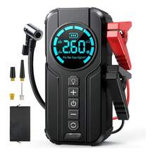 Arrancador de Batería para Auto Portátil con Compresor de Aire 150 PSI, Inflador de Neumáticos con Pantalla Digital LED y Linterna, Cargador de Emergencia Multifunción para Coche y Moto - Negro/Gris - Ver 1