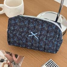 Black White Dark Floral Makeup Bag Minimalist Fresh Style Cosmetic Storage Portable Travel Organizer Pouch For Girls Students - Multicolor - View 8