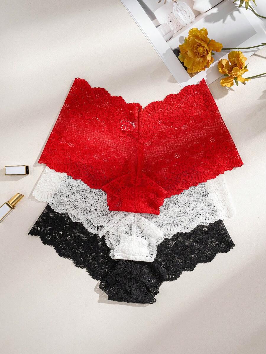 3pcs/Pack Women's Lace Sexy Comfortable Triangle Panties - Multicolor - View 1
