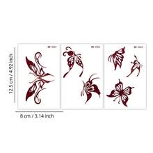 3 Sheets Matte Waterless Temporary Tattoo Stickers, Long Lasting Henna Style Brown Butterfly Fake Tattoos, Body Art Stickers For Chest Shoulder Party Festival - Brown - View 7